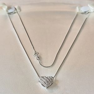 14k Solid White Gold Natural Diamond Heart Pendant And Necklace !!!